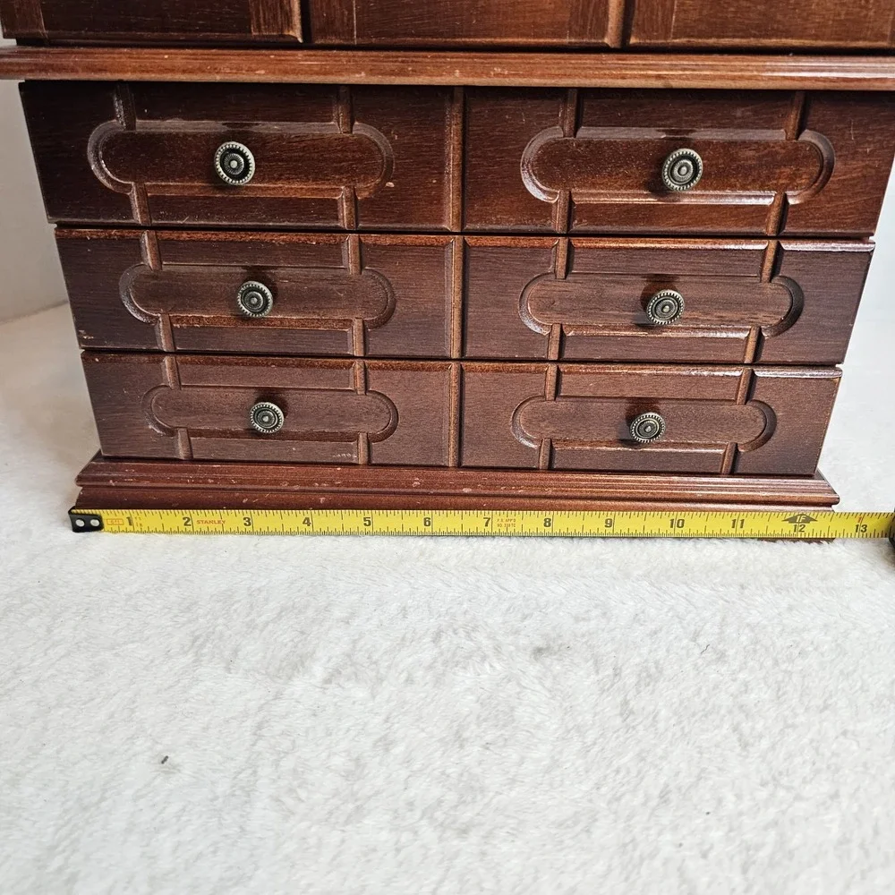 Vintage Wood 2 Door Jewelry Box Armoire Style Cabinet w Mirror Organizer Drawers